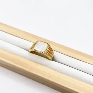 ANEL ARO LARGO COM MADRE PÉROLA QUADRADA