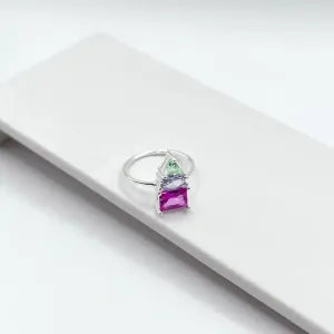 ANEL PRATA925 3 PEDRAS GEOMÉTRICAS TRICOLOR