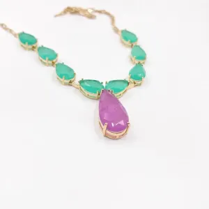 COLAR CHOKER GOTAS FUSION  - ESMERALDA COLOMBIANA/FUCSIA