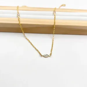 COLAR CHOKER 3 PEDRAS NAVETE CRISTAL 40CM