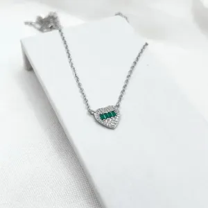 COLAR CORAÇÃO CRAVEJADO E BAGUETES VERDE ESMERALDA