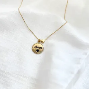 COLAR MEDALHA AMOR COM MINI CORAÇÃO