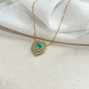 COLAR CORAÇÃO PEDRA TURMALINA LEITOSA