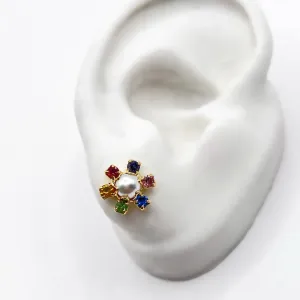 BRINCO PÉROLA COM STRASS COLORIDO