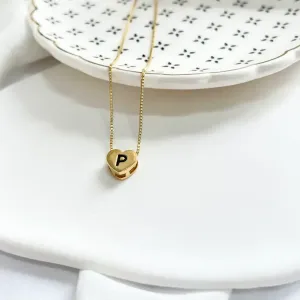 COLAR CORAÇÃO 0.9MM COM LETRA E DETALHE EM PRETO - P