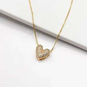 COLAR CORAÇÃO 1CM LONGO CRAVEJADO EM MICRO ZIRCONIAS