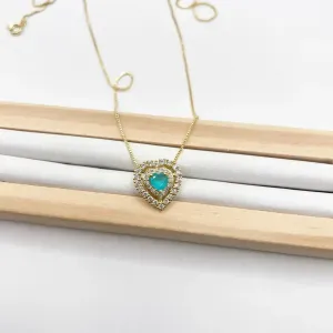 COLAR CORAÇÃO PEDRA TURMALINA LEITOSA