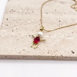 COLAR FILHA MENINA PEDRA RUBI E PÉROLA