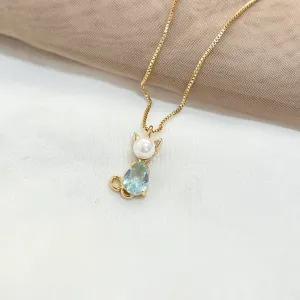 COLAR GATINHO PÉROLA E PEDRA ACQUA