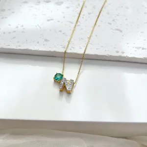 COLAR LETRA CRAVEJADA E UMA PEDRA REDONDA TURMALINA - N
