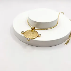 COLAR MEDALHA MOEDA DE EURO COM 3 PONTOS DE LUZ