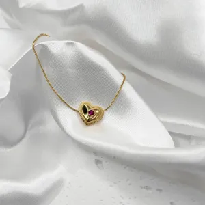 COLAR PINGENTE CORAÇÃO COM PEDRINHA PINK