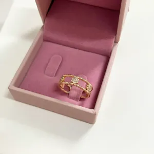 ANEL AJUSTÁVEL 2 AROS COM FLORES DE PEDRINHAS