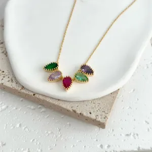 COLAR 5 PEDRAS GOTA COLORIDA 46CM