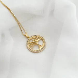 COLAR ÁRVORE DA VIDA COM CÍRCULO CRAVEJADO