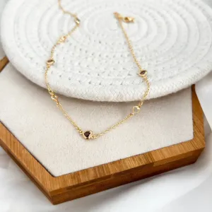 COLAR CHOKER CORAÇÕES ROXAS VAZADOS E DE PEDRINHAS 45CM