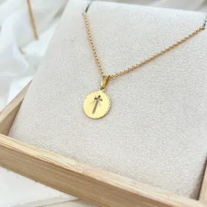 COLAR ELOS COM PINGENTE MEDALHA REDONDA DE CRUZ 45CM