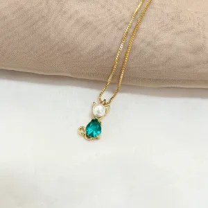 COLAR GATINHO PÉROLA E PEDRA TURMALINA
