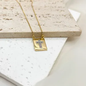 COLAR LONGO 60CM PLACA CRUZ CRAVEJADA