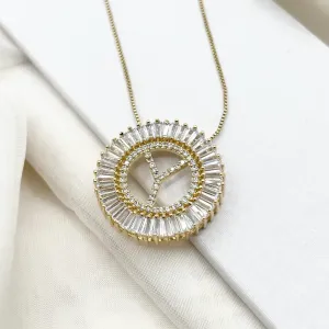 COLAR MANDALA DE ZIRCONIAS BAGUETES DE LETRAS