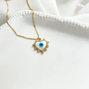 COLAR OLHO GREGO FORMATO DE CORAÇAO EM MADRE PÉROLA