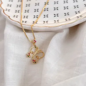 COLAR PINGENTE BORBOLETA COM ZIRCONIAS COLORIDAS