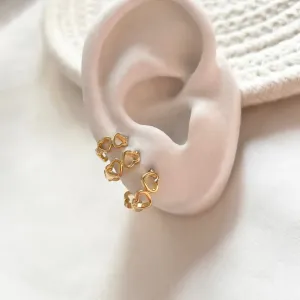 TRIO BRINCO DE ARGOLAS ARTICULADA CORAÇÕES VAZADOS