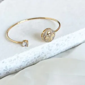BRACELETE ABERTO TREVO E PONTO DE LUZ