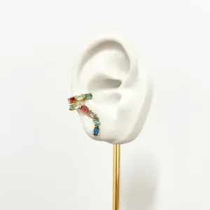 BRINCO EAR CUFF COM PIERCING PEDRAS COLORIDAS