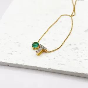 COLAR LETRA CRAVEJADA E UMA PEDRA REDONDA TURMALINA - T