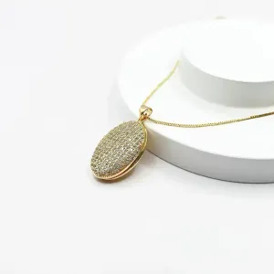 COLAR RELICÁRIO OVAL 2,5CM CRAVEJADO - VENEZIANA 45CM