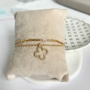 PULSEIRA DUPLA CARTIER E PINGENTE TREVO VAZADO