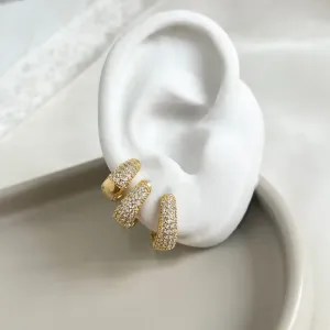 TRIO BRINCO DE ARGOLA ARTICULADA FORMATO DE GOTA CRAVEJADA