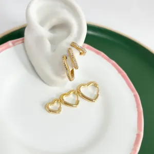 TRIO DE BRINCO ARGOLA ARTICULADA CORAÇÃO