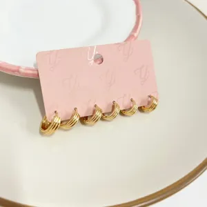 TRIO BRINCO ARGOLA ARTICULADA LISA COM 2 FRISOS