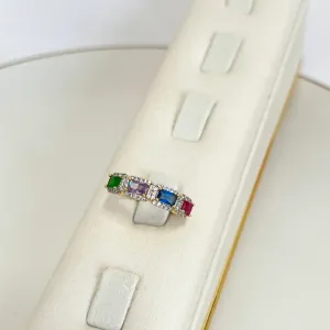 ANEL PEDRAS RETANGULARES E MICRO ZIRCONIAS - COLORIDAS