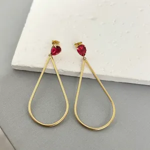 BRINCO FIO GOTA COM PEDRA GOTA RUBI
