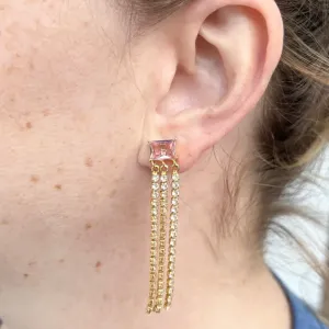 BRINCO PEDRA ZIRCONIA QUADRADA E FRANJA DE RIVIERA