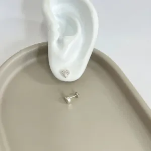 BRINCO PRATA925 TARRAXA BABY CORAÇÃO CRAVEJADO