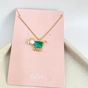 COLAR CACHORRINHO PÉROLA E PEDRA TURMALINA