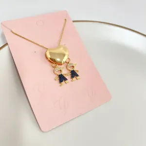 COLAR CORAÇÃO COM 2 FILHOS CRAVEJADOS - 2 MENINOS