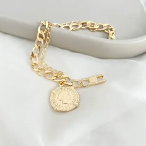PULSEIRA ELO GRUMET COM PEGA LADRÃO E MOEDA DE EURO