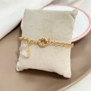 PULSEIRA ELO PORTUGÊS COM PINGENTE PEDRA LEQUE