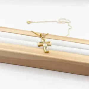 COLAR CRUZ 2CM VAZADA COM 3 ZIRCONIAS - VENEZIANA 45CM