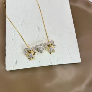 COLAR 2 MENINAS E CORAÇÃO CRAVEJADOS