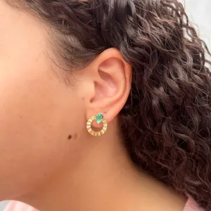 BRINCO CÍRCULO CHAPA E PEDRA GOTA TURMALINA