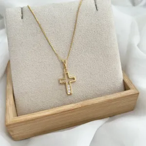 COLAR CRUZ 2CM VAZADA COM 3 ZIRCONIAS - VENEZIANA 45CM
