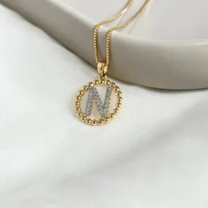 COLAR MEDALHA BOLINHAS LETRA - N