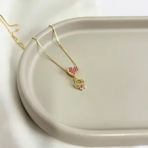 COLAR MENINA COM CORAÇÃO ZIRCONIA PINK