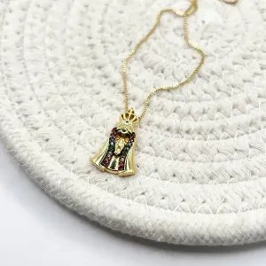 COLAR NOSSA SENHORA COM COROA E ZIRCONIAS COLORIDAS